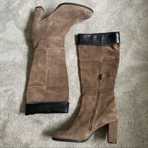Anna F. Italian Suede Heeled Fold Over Brown Boots Euro 39.5